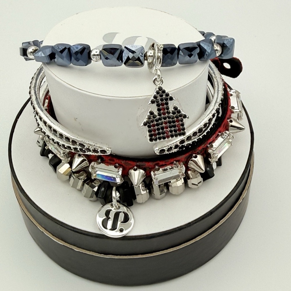 BP House of Haunts Bracelet Set Silver Tone Spikes Crystals Red Snake RBP5298